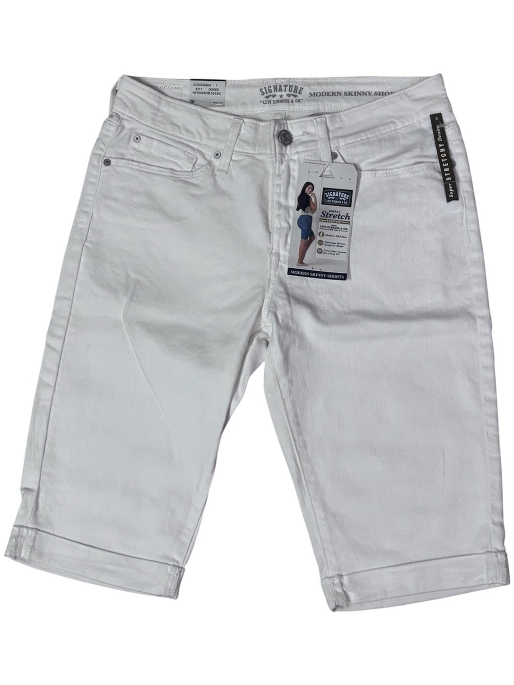 NWT Levi’s White Modern Skinny Bermuda Shorts Size 4 Casual Summer Denim Cuff